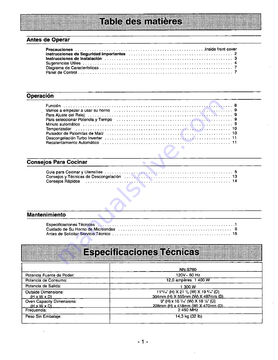 Panasonic NN-S780 Operating Instructions Manual Download Page 29