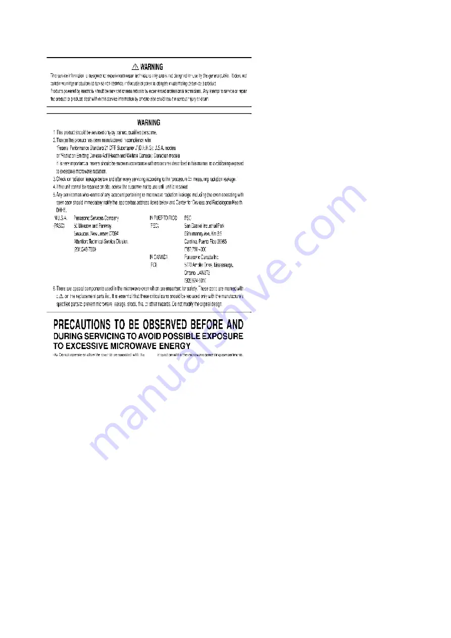 Panasonic NNSN756B - MICROWAVE OVEN 1.6CUFT Service Manual Download Page 3