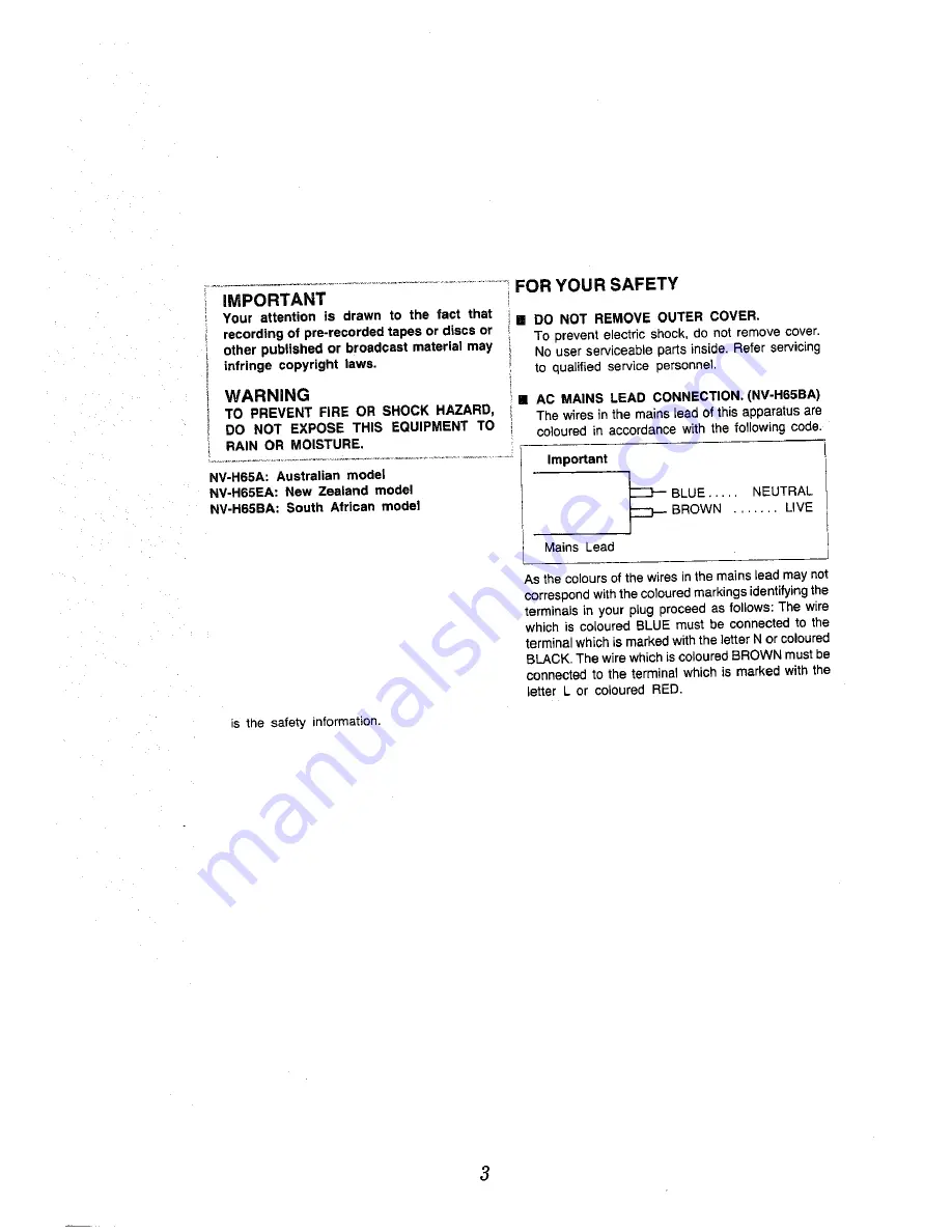 Panasonic NV-H65 Series Operating Instructions Manual Download Page 3