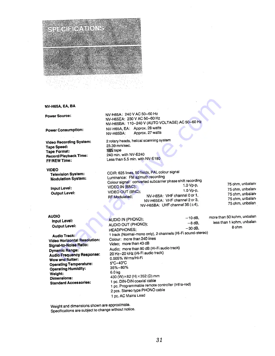 Panasonic NV-H65 Series Operating Instructions Manual Download Page 31