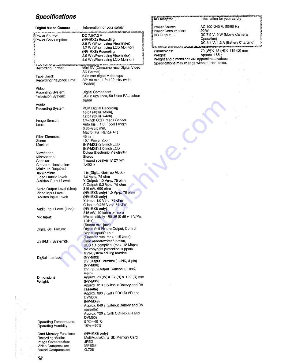 Panasonic NV MX 2 B Скачать руководство пользователя страница 58