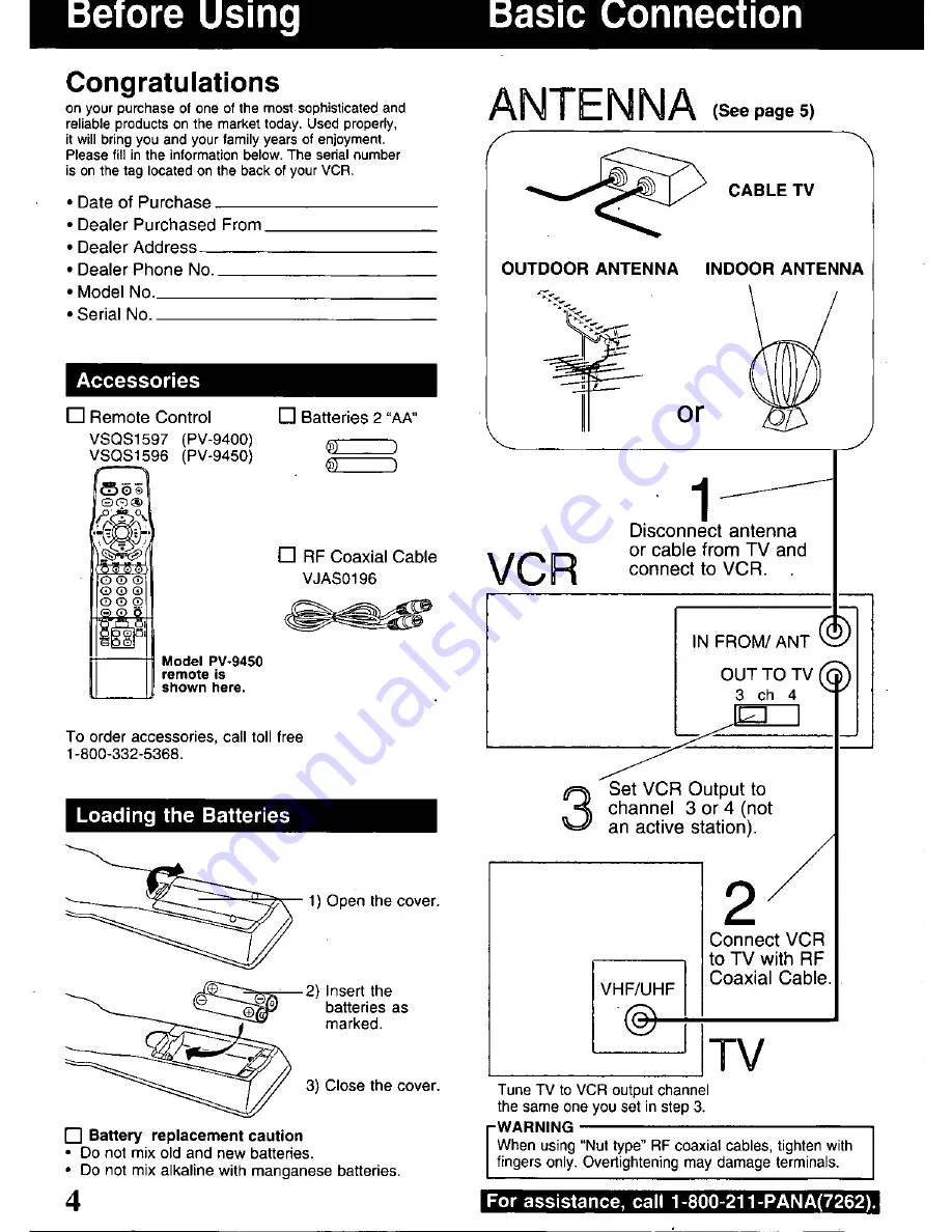 Panasonic Omnivision PV-9400 Скачать руководство пользователя страница 4