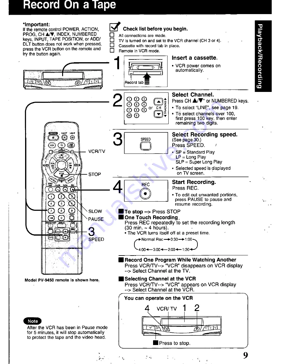 Panasonic Omnivision PV-9400 Operating Instructions Manual Download Page 9