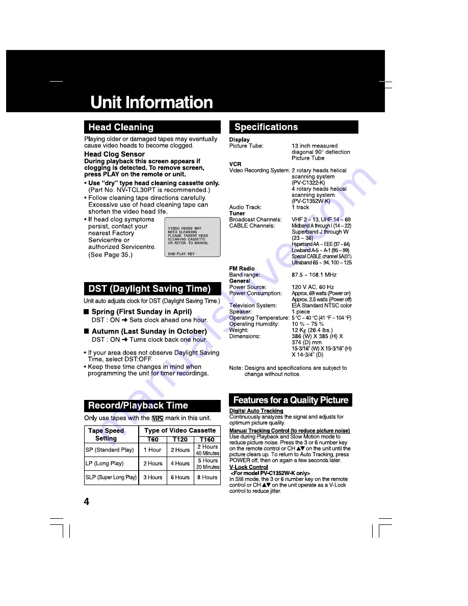 Panasonic Omnivision PV-C1322-K Operating Instructions Manual Download Page 4