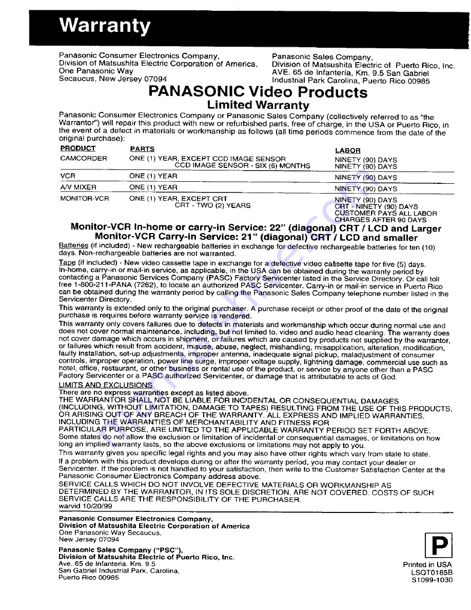 Panasonic OmniVision PV-C2060 Скачать руководство пользователя страница 53