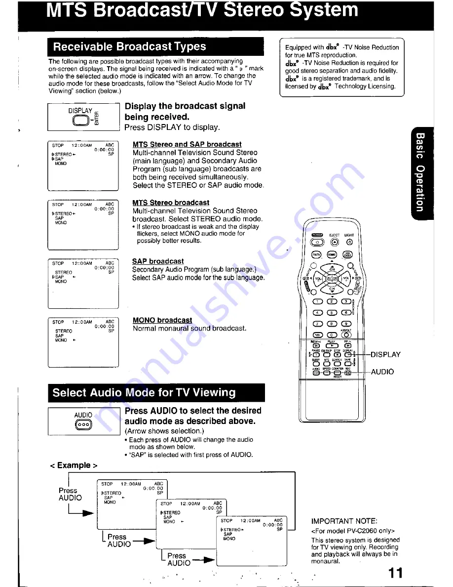 Panasonic OmniVision PV-C2060 Operating Manual Download Page 11