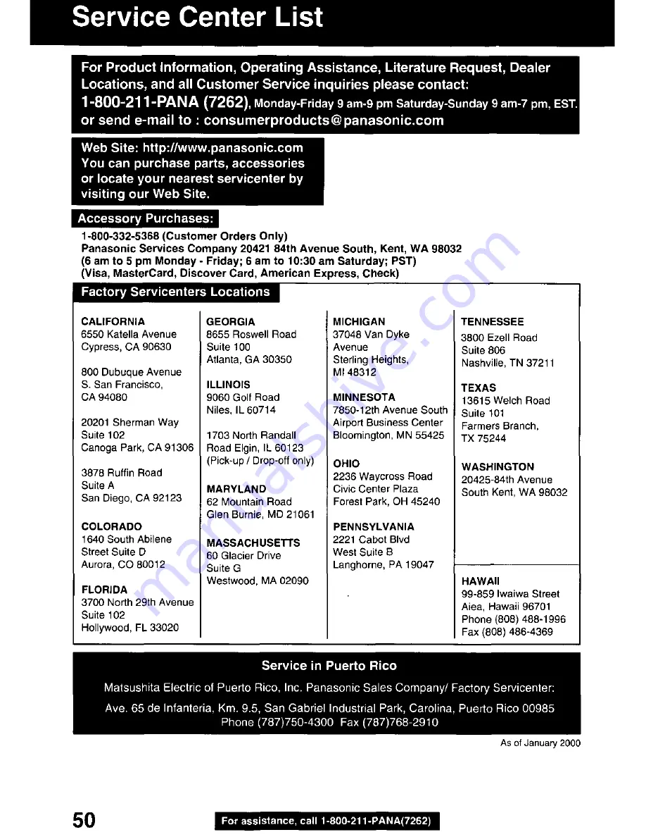 Panasonic OmniVision PV-C2060 Operating Manual Download Page 50