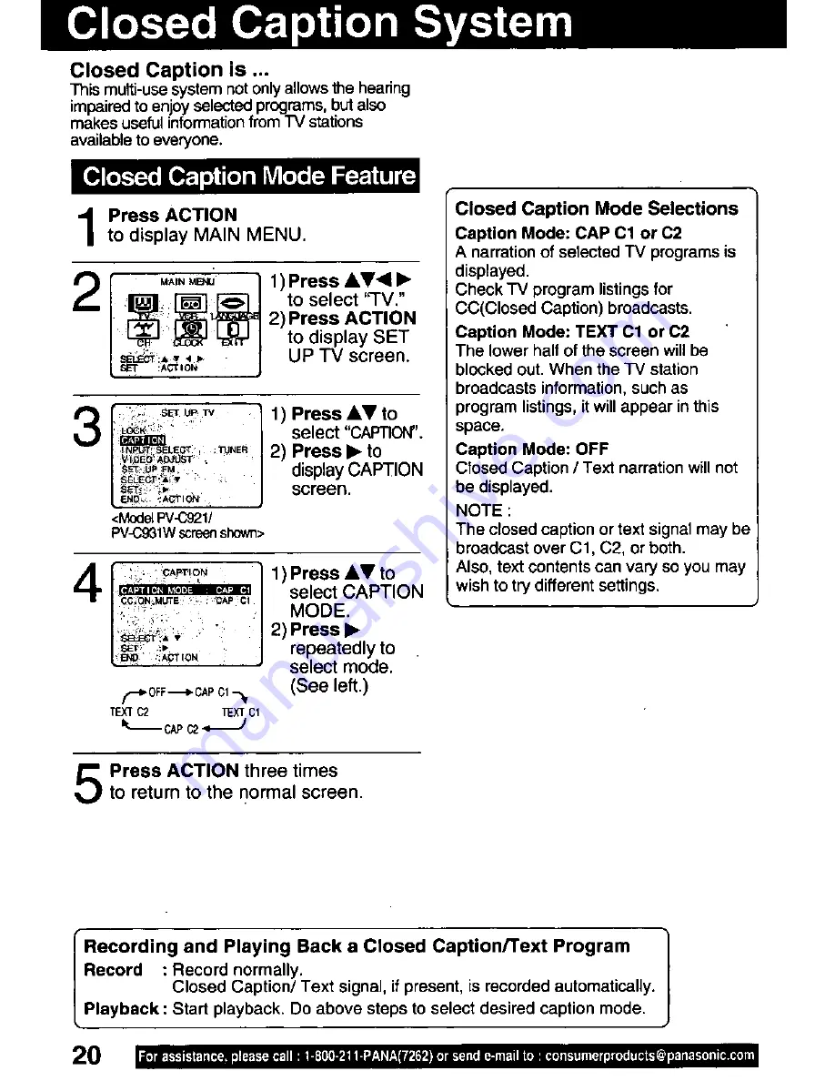 Panasonic Omnivision PV-C911 Скачать руководство пользователя страница 20