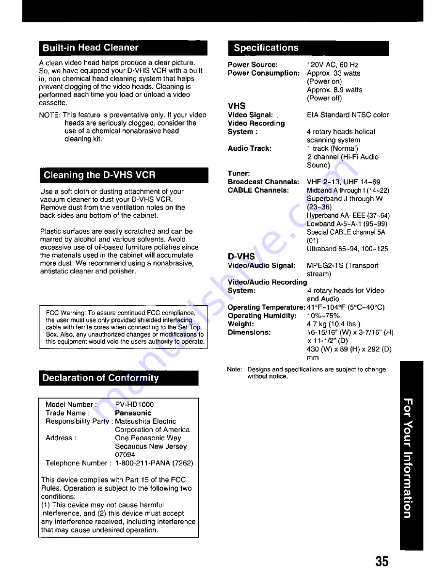 Panasonic Omnivision PV-HD1000 Operating Manual Download Page 35