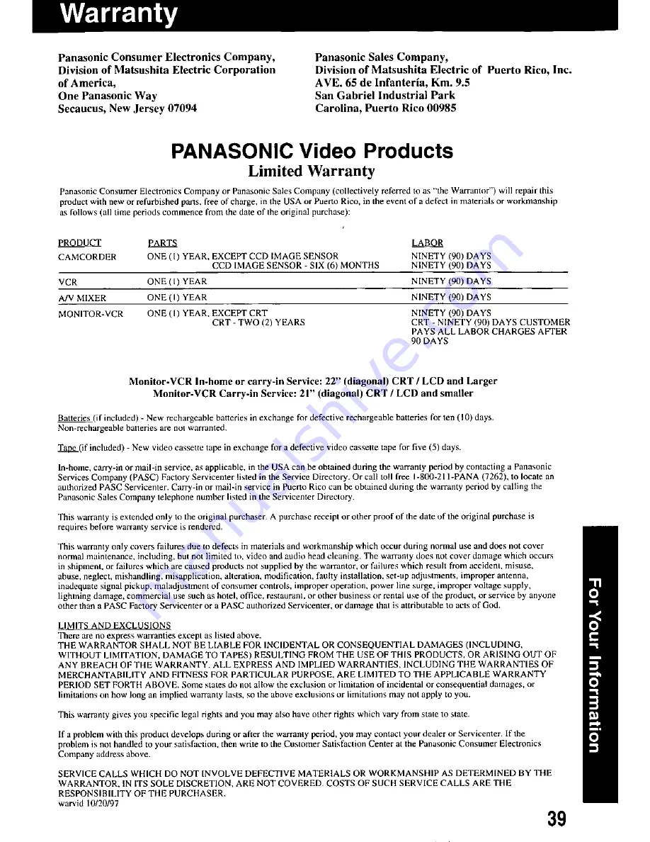 Panasonic Omnivision PV-HD1000 Operating Manual Download Page 39