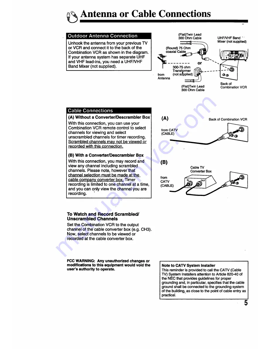 Panasonic Omnivision PV-M2768 Operating Instructions Manual Download Page 5