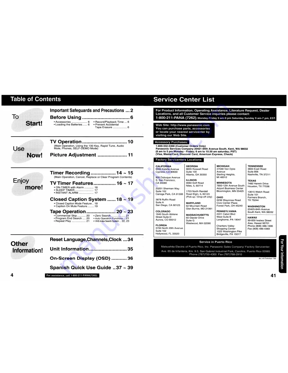 Panasonic OmniVision PV-Q1310 Operating Instructions Manual Download Page 4