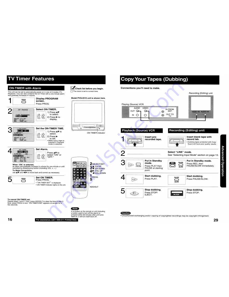 Panasonic OmniVision PV-Q1310 Operating Instructions Manual Download Page 16