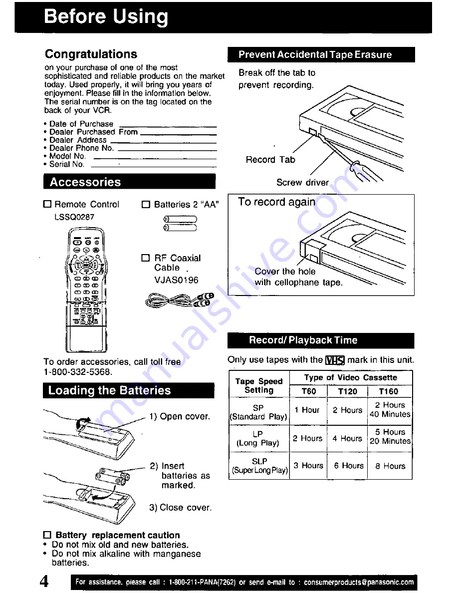 Panasonic Omnivision PV-V4621 Operating Manual Download Page 4