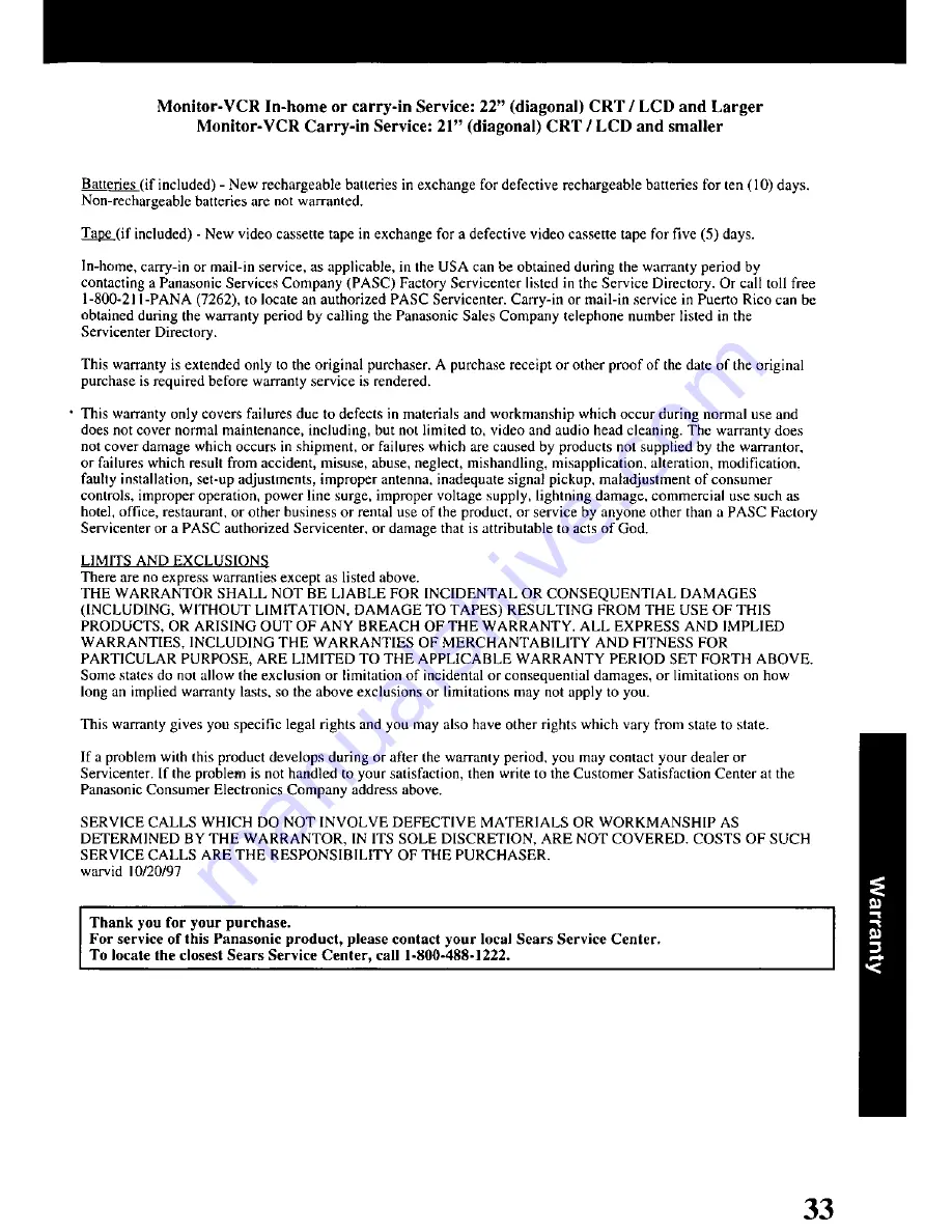 Panasonic Omnivision VHS PV-9405S Operating Instructions Manual Download Page 33