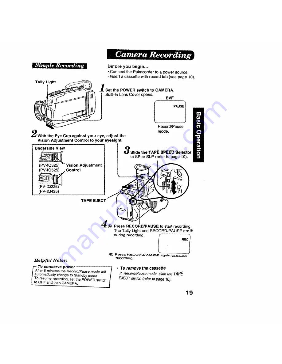 Panasonic Palmcoder IQ PV-IQ225 Operating Instructions Manual Download Page 19