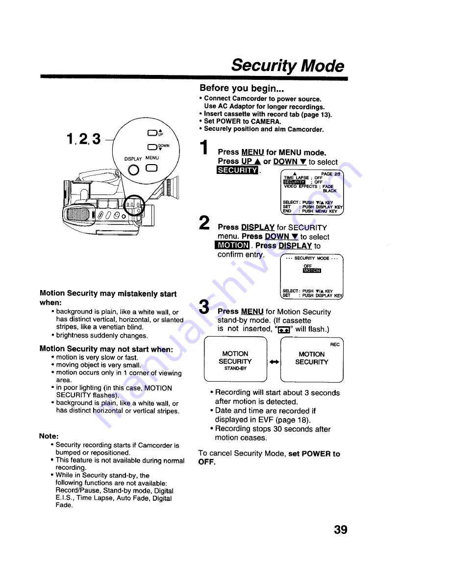 Panasonic Palmcoder Palmsight PV-L579 Operating Instructions Manual Download Page 39