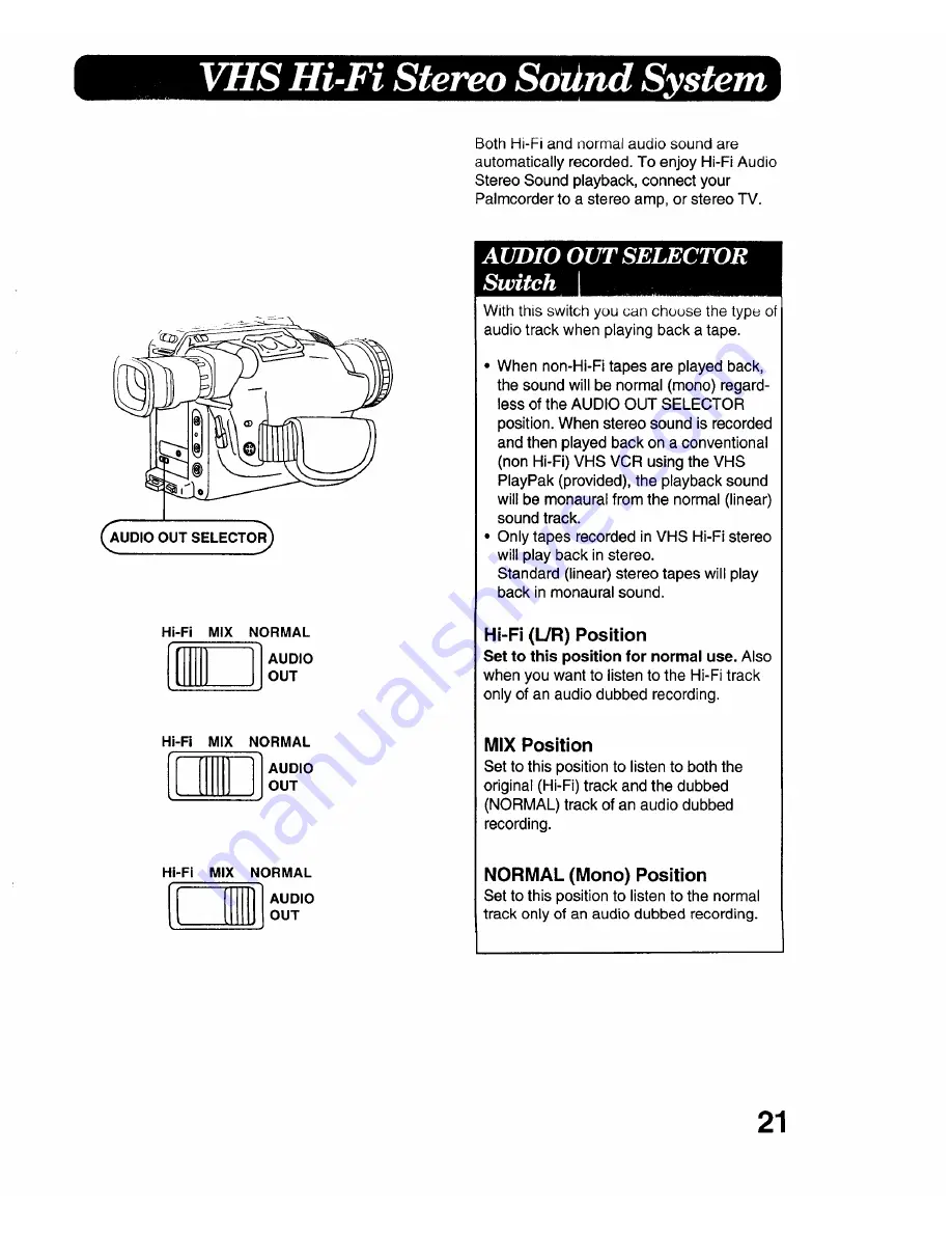 Panasonic Palmcoder PV-A16 Operating Instructions Manual Download Page 21