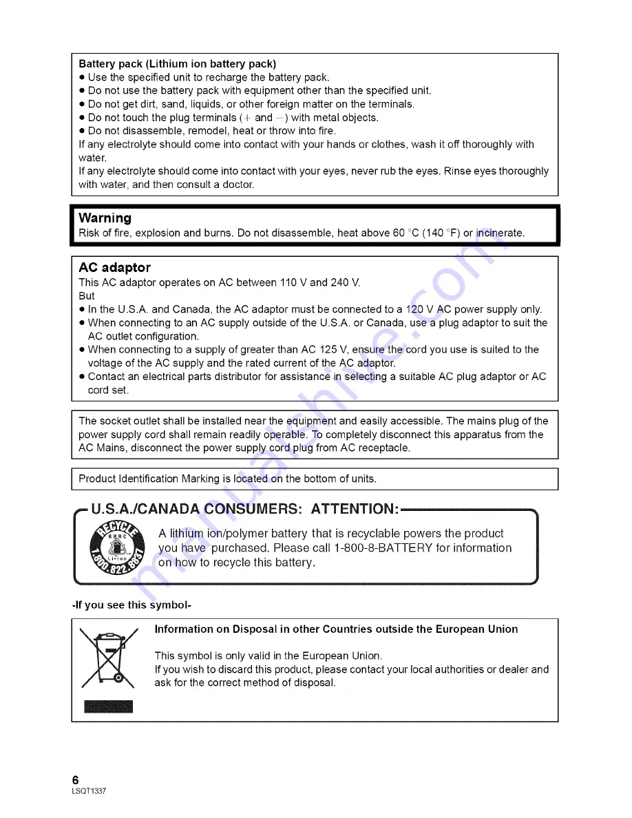 Panasonic Palmcoder SDR-H40P Operating Instructions Manual Download Page 6