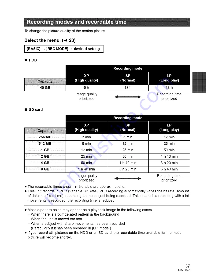 Panasonic Palmcoder SDR-H40P Operating Instructions Manual Download Page 37