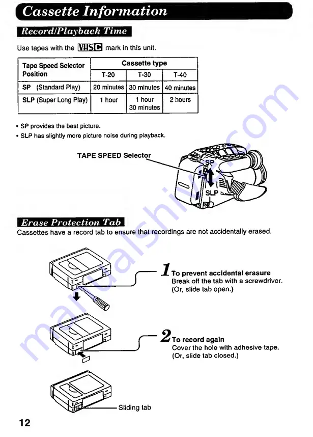 Panasonic Palmcorder IQ DisplayMate PV-L606 Operating Instructions Manual Download Page 12