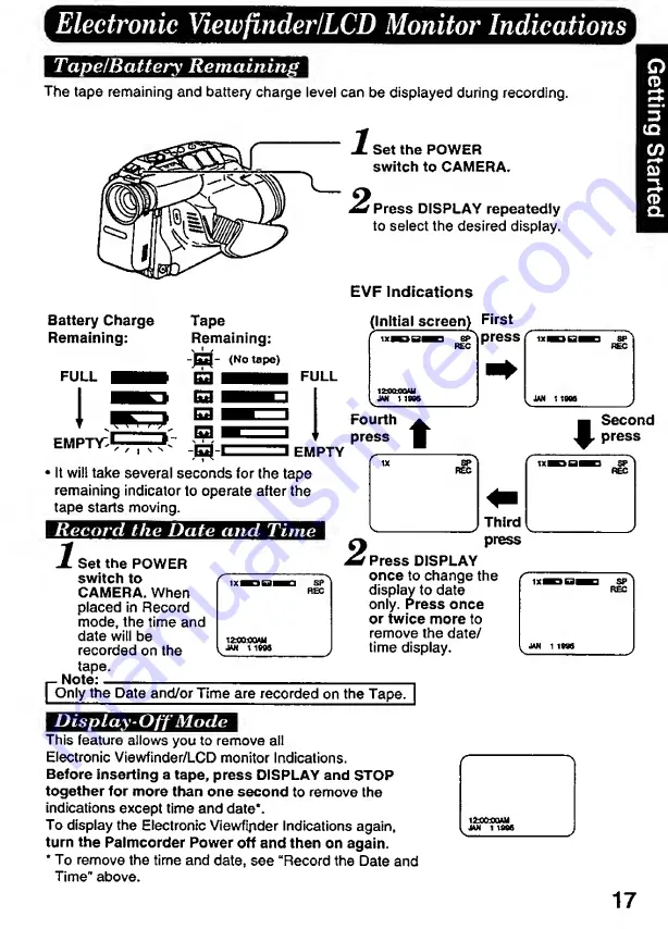 Panasonic Palmcorder IQ DisplayMate PV-L606 Operating Instructions Manual Download Page 17