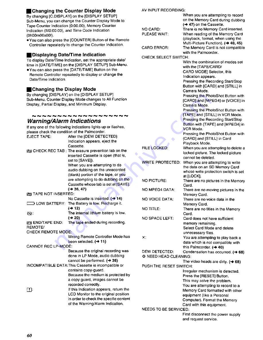 Panasonic Palmcorder MultiCam PV-DC352-K User Manual Download Page 60