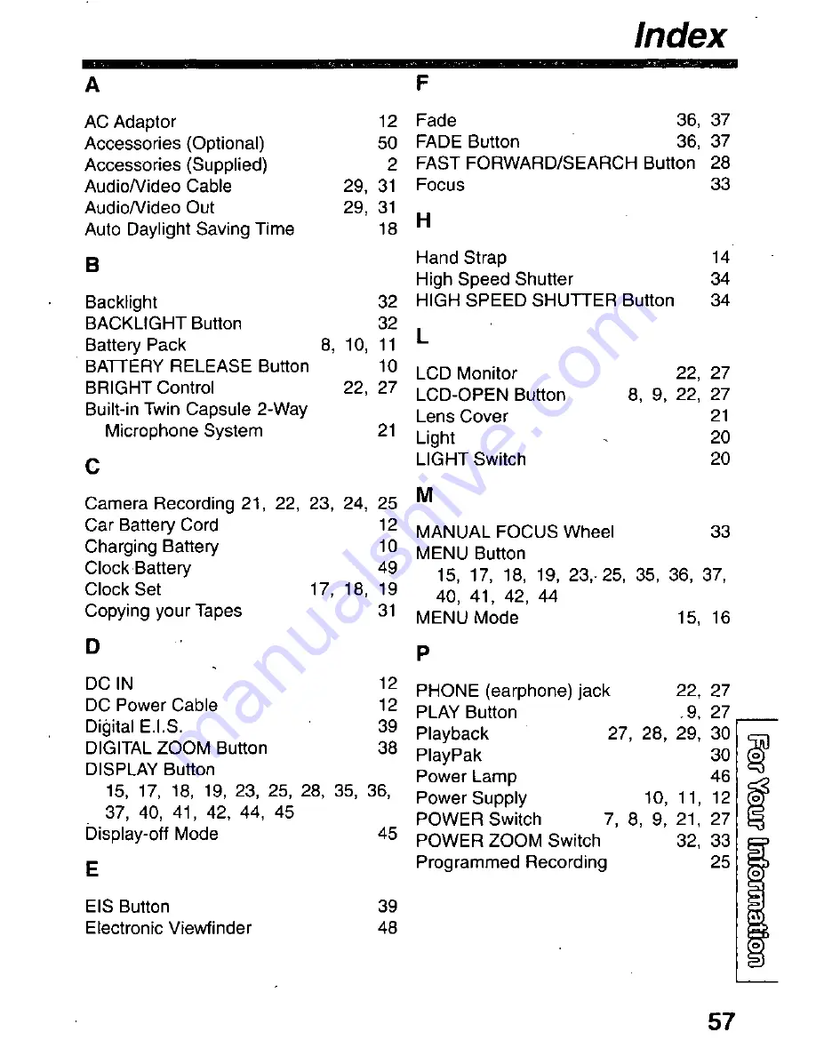 Panasonic Palmcorder Palmsight PV-L559 Скачать руководство пользователя страница 57