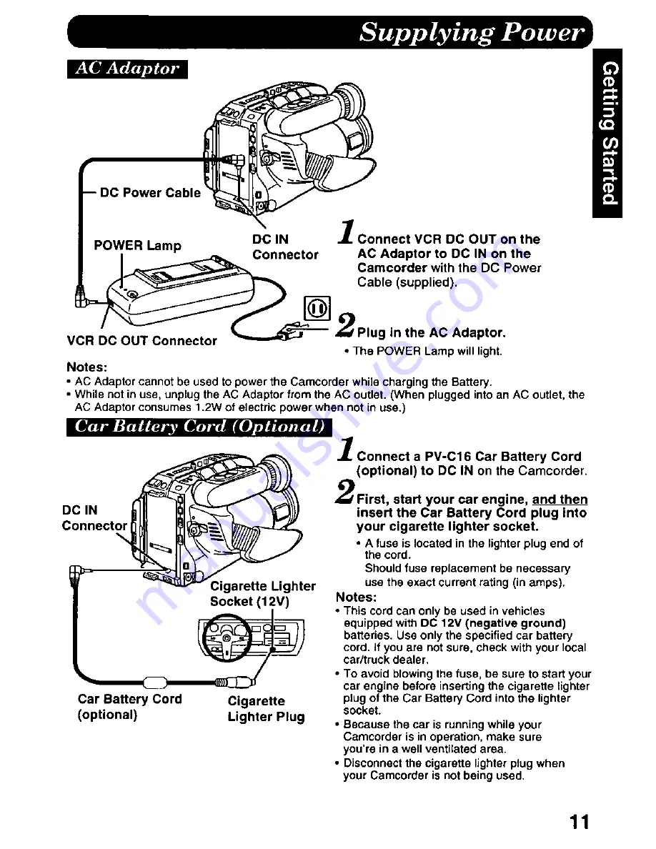 Panasonic Palmcorder Palmsight PV-L858 Operating Manual Download Page 11