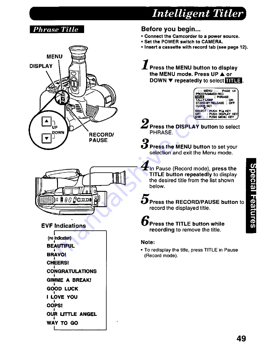 Panasonic Palmcorder Palmsight PV-L858 Operating Manual Download Page 49