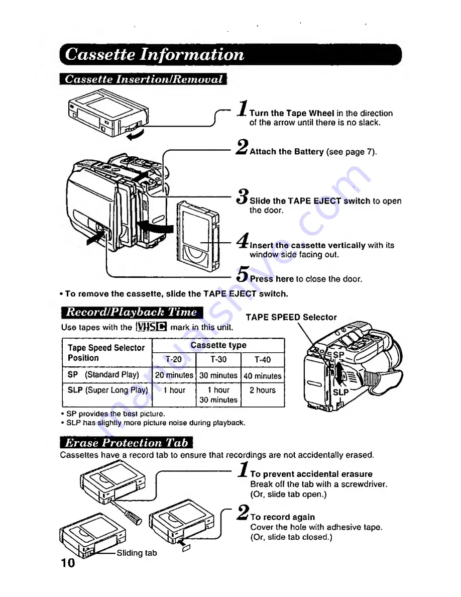 Panasonic Palmcorder PV-A206 Operating Instructions Manual Download Page 10