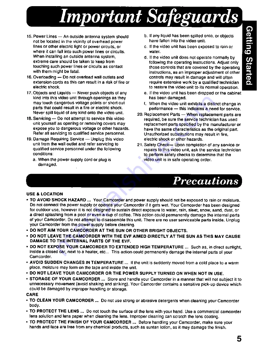 Panasonic Palmcorder PV-A218 User Manual Download Page 5