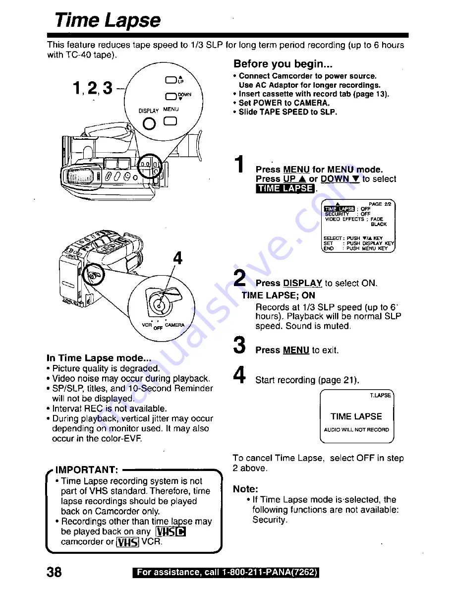 Panasonic Palmcorder PV-D209 Operating Manual Download Page 38