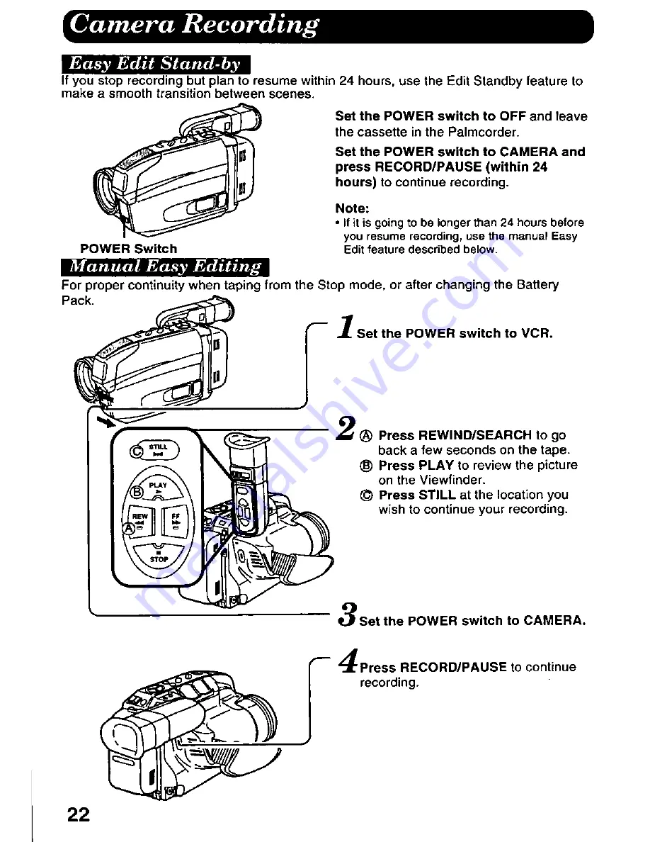 Panasonic Palmcorder PV-D406 User Manual Download Page 22