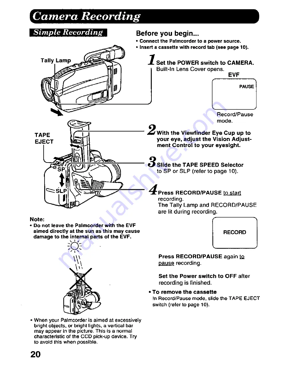 Panasonic Palmcorder PV-D506 User Manual Download Page 20