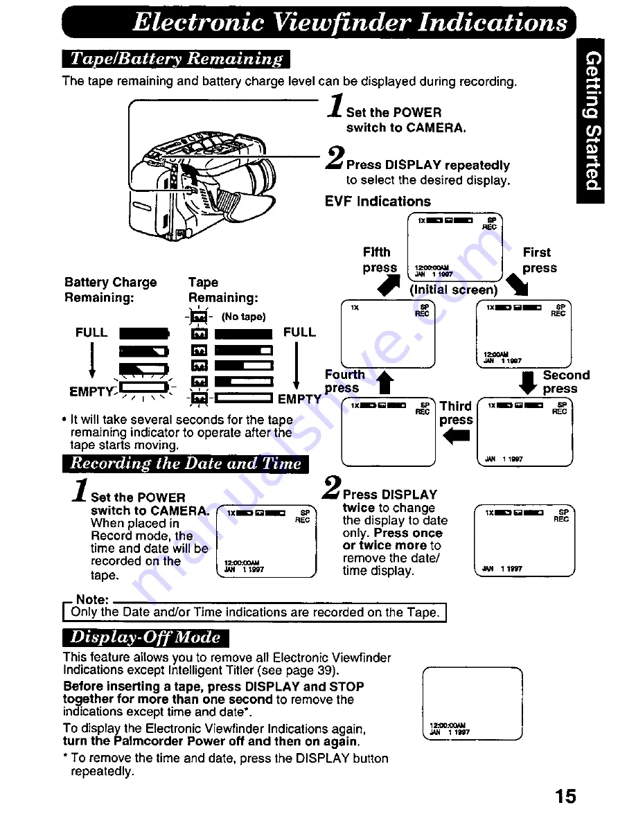 Panasonic Palmcorder PV-D507 User Manual Download Page 15