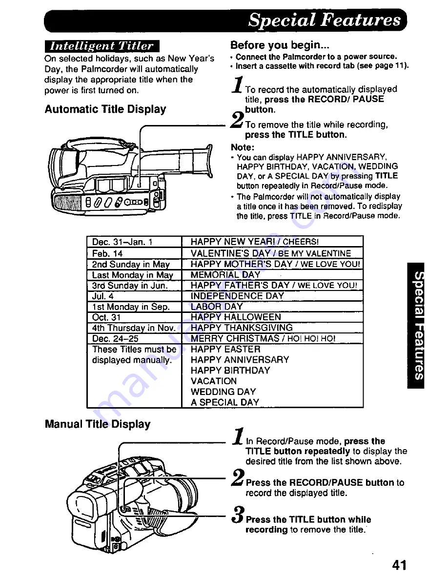 Panasonic Palmcorder PV-D607 User Manual Download Page 41