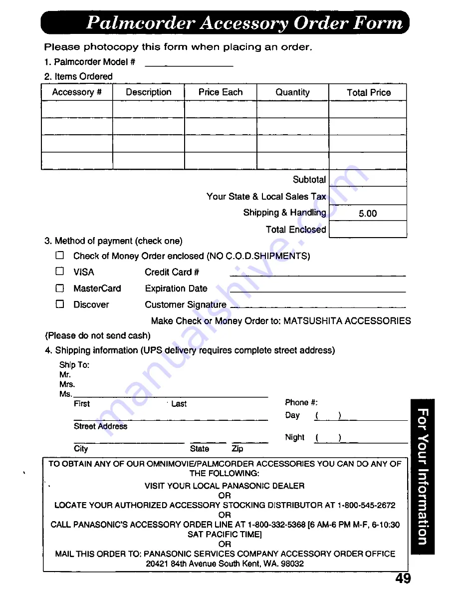 Panasonic Palmcorder PV-D607 User Manual Download Page 49