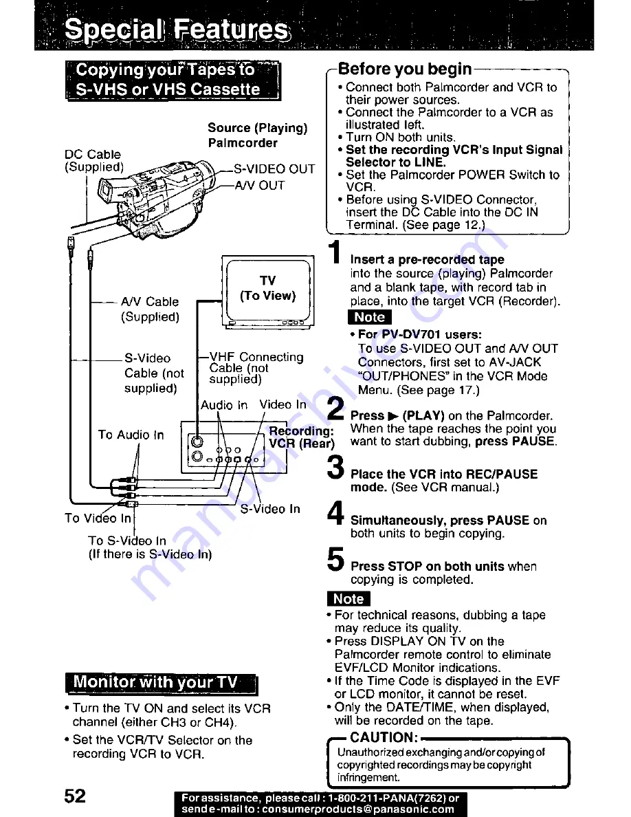 Panasonic Palmcorder PV-DV351 Operating Manual Download Page 52