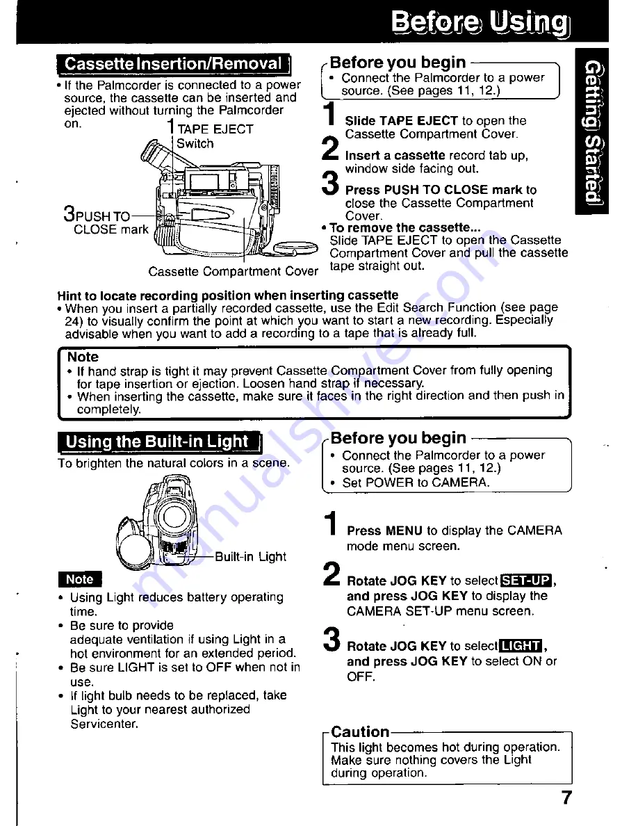 Panasonic Palmcorder PV-DV601 Operating Manual Download Page 7