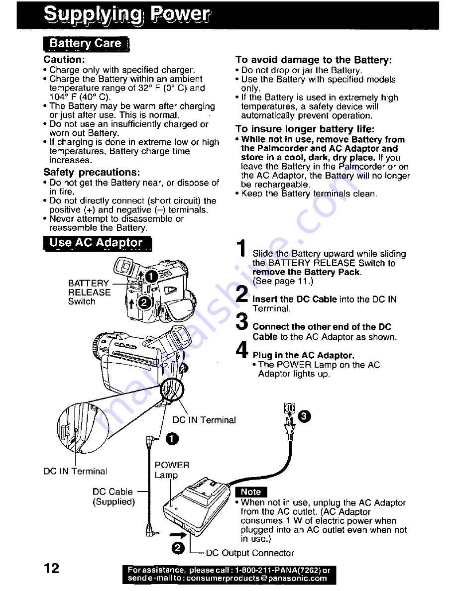 Panasonic Palmcorder PV-DV601 Operating Manual Download Page 12