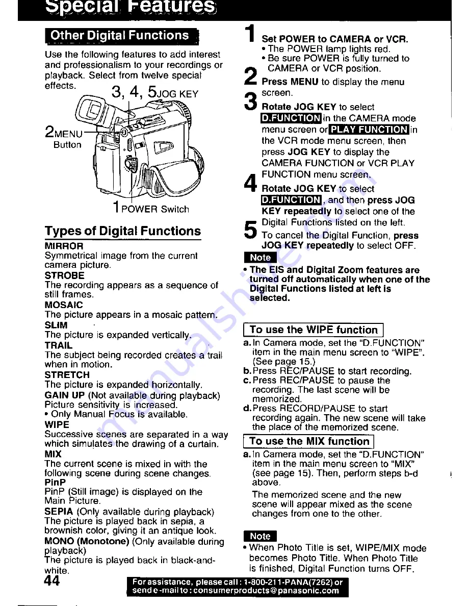 Panasonic Palmcorder PV-DV601 Operating Manual Download Page 44