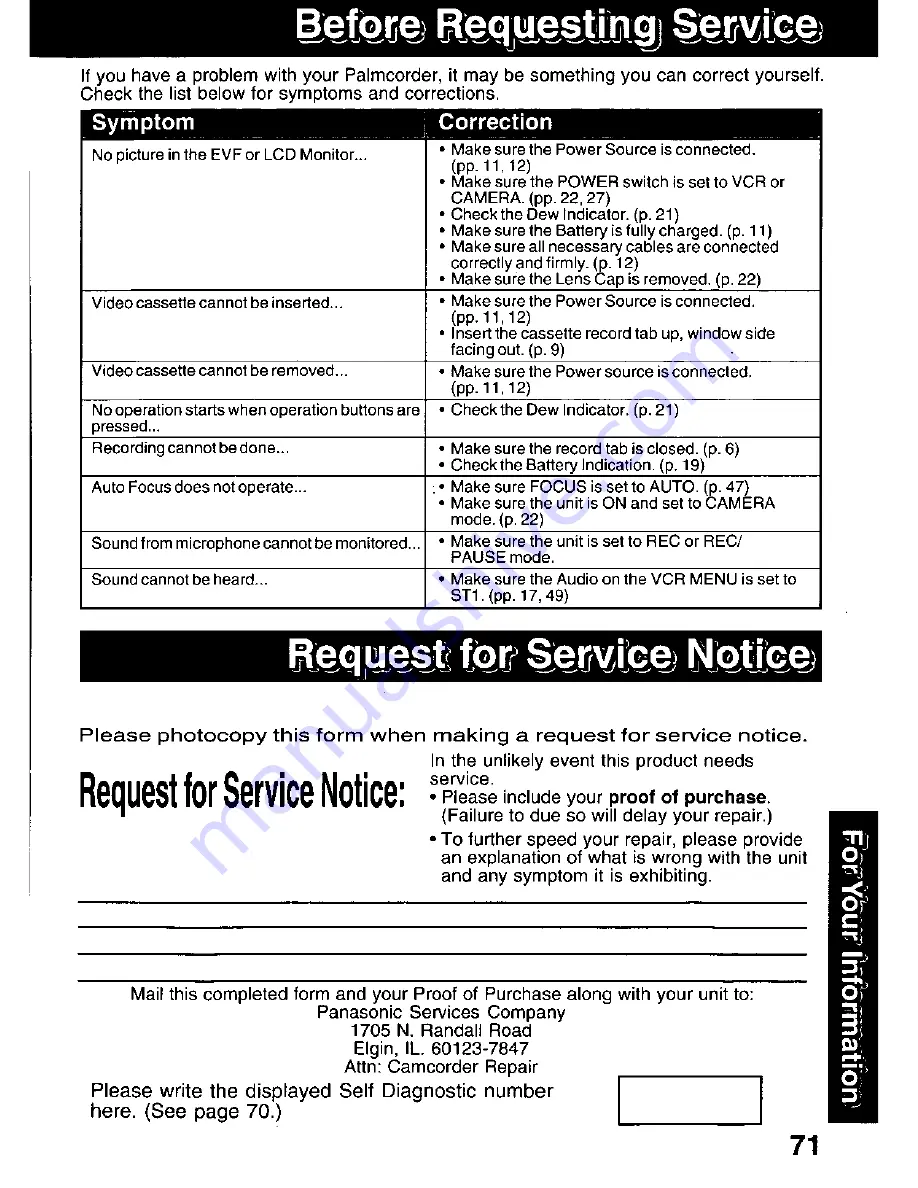 Panasonic Palmcorder PV-DV601 Operating Manual Download Page 71