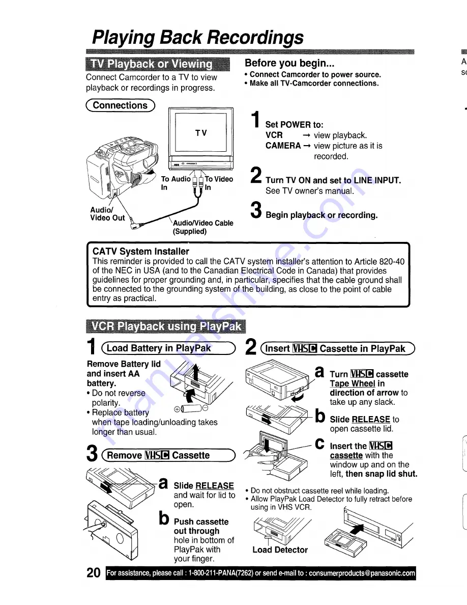 Panasonic Palmcorder PV-L571 User Manual Download Page 20