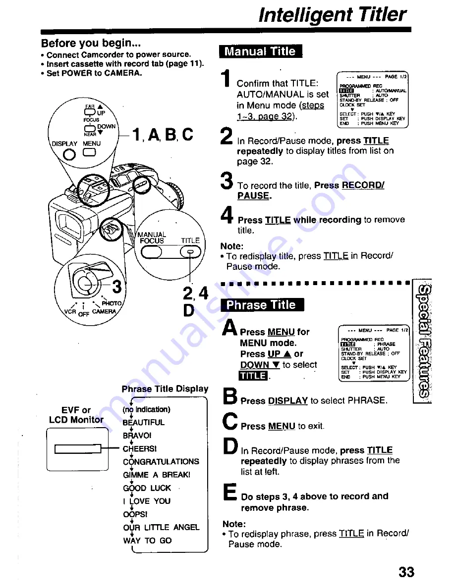 Panasonic Palmcorder PV-L671 User Manual Download Page 33