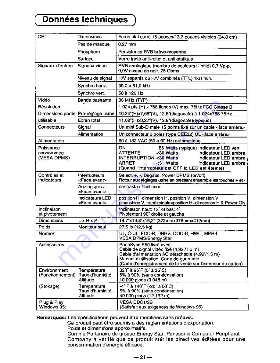 Panasonic PANASYNC E50 Operating Instructions Manual Download Page 23