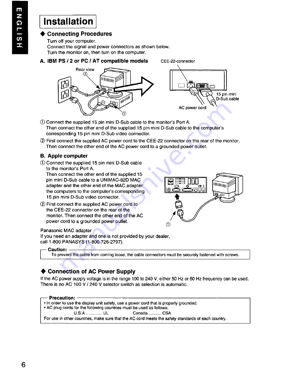 Panasonic PANASYNC E70G User Manual Download Page 8