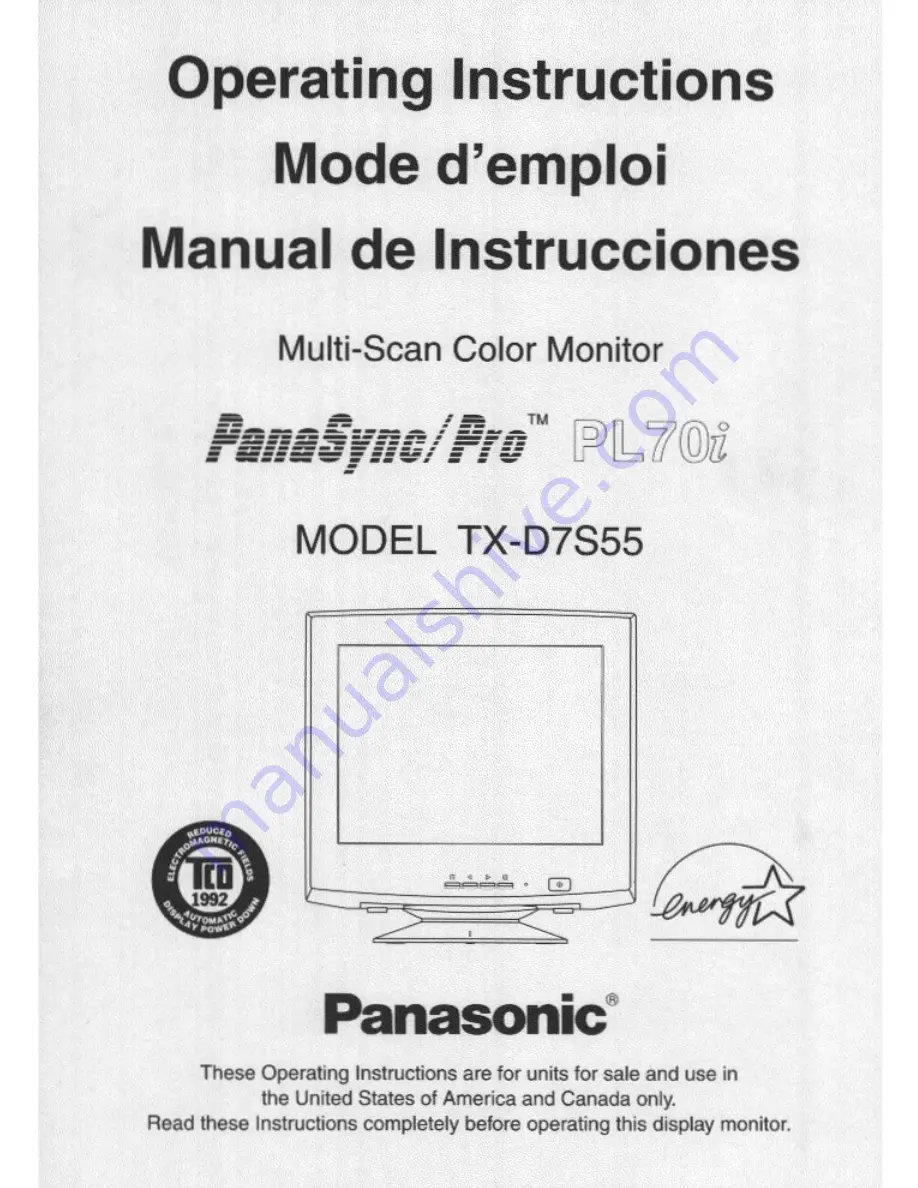 Panasonic PANASYNC PL-70I Скачать руководство пользователя страница 1