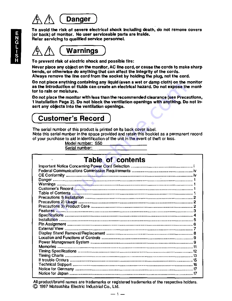 Panasonic PANASYNC S50 User Manual Download Page 6