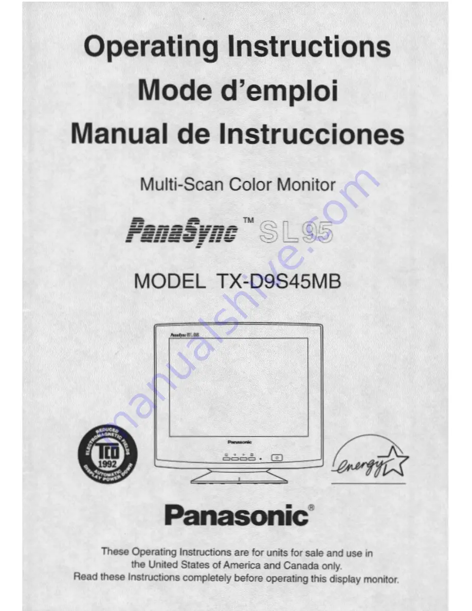 Panasonic PANASYNC SL95 Скачать руководство пользователя страница 1